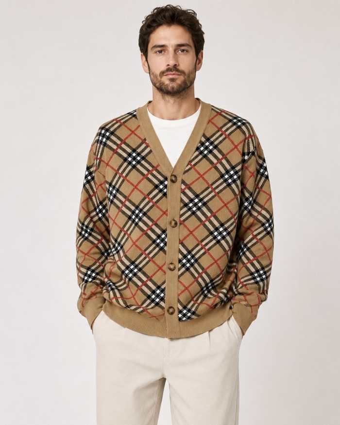 BURBERRY2032 버버리 면울 혼방 체크 가디건  체크 