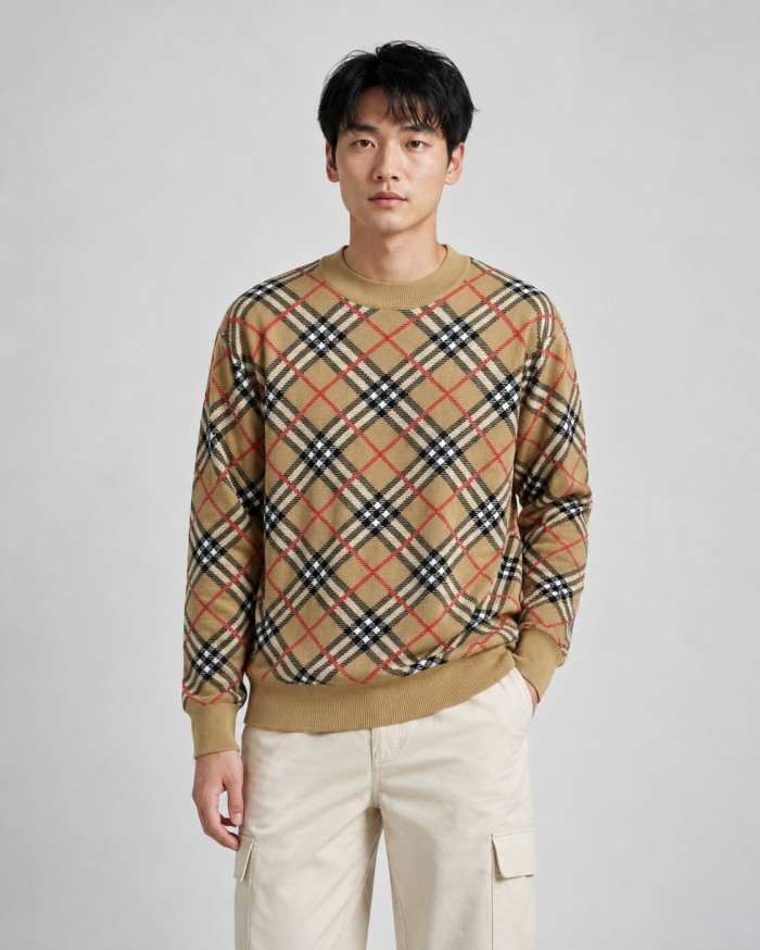 BURBERRY2030 버버리  체크 울 혼방 라운드 스웨터 남여 체크 