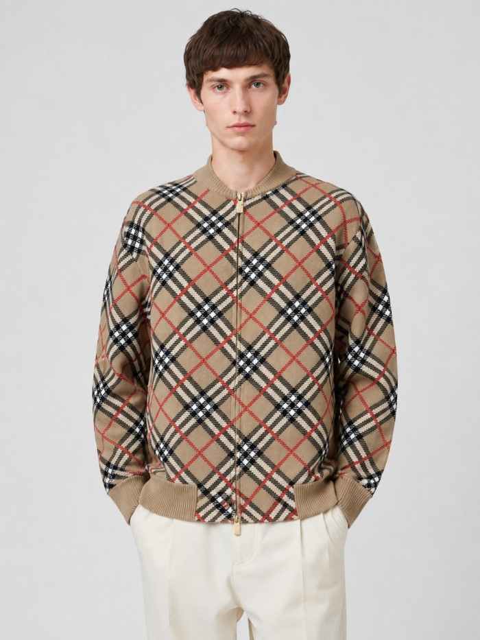BURBERRY2033 버버리 면울 혼방 체크 지퍼 가디건  체크 